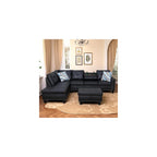 Leather 3-Piece L-Shaped Couches for Living Room, Sectional Sofa with Storage Ottoman & Movable Chaise, Modular Convertible Couch for Bedroom & Apartment, Midnight Black