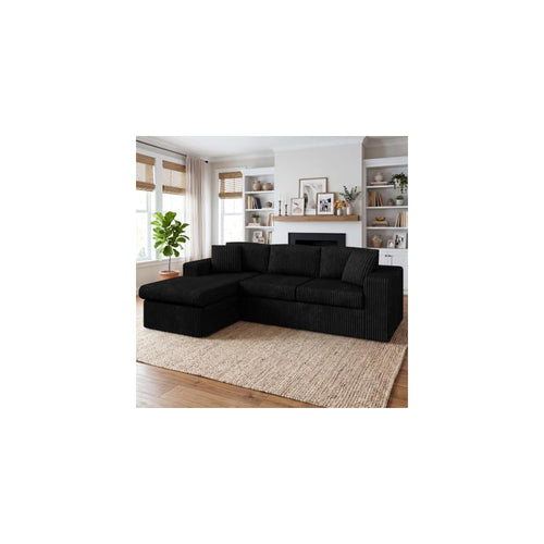 103" Boneless Couch, L Shaped Modular Sectional Sofa with Deep Seat, Cloud Foam Couch with Oversized Chaise Lounge, No Assembly Required Plush Corduroy Living Room Furniture, Black