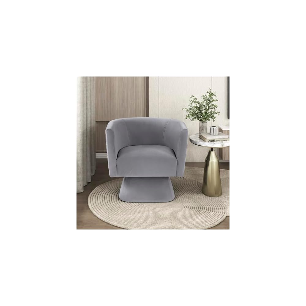 360 Degree Swivel Accent Chair, Modern Comfy Velvet Barrel Chair, Diamond Stitched Details, Plush Foam Cushions, Metal Swivel Base, for Living Room/Bedroom/Apartment/Office, Gray