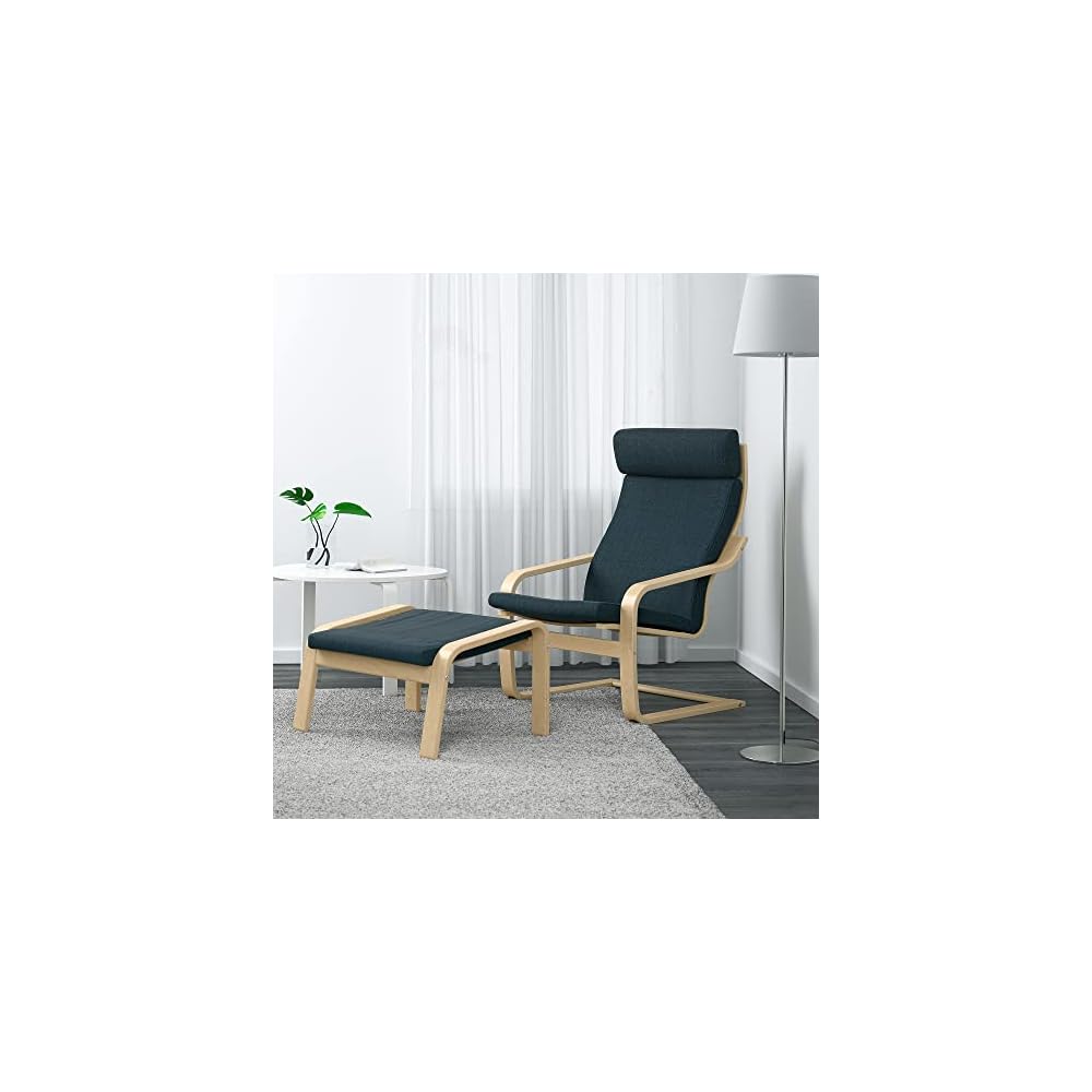 POÄNG Armchair and footstool, birch veneer/Hillared dark blue