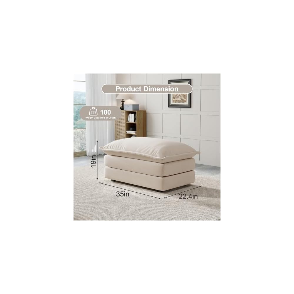 Soft Chenille Ottoman Footrest for Sectional Sofa - Comfortable Upholstered Seat Cushion, Light Coffee