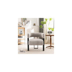 Accent Chair Grey Upholstered Teddy Velvet Single Sofa Modern Corner Round Padded Armrest Club Boucle Armchair for Living Room Bedroom Office Hotel Lounge Nursery Apartment Black Metal Stand
