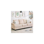 Chenille Sofa for Living Room, 89-Inch Comfy Couch with Deep Seat, Modern 3-Seater Sofa with Cup Holders and Side Storage Pockets for Apartment Lounge in Beige