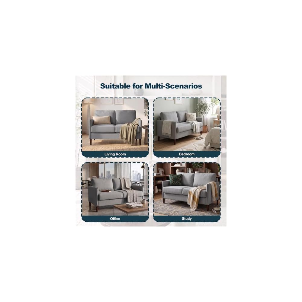 52 in Loveseat Sofa (2 Sets)- Small Couch, Light Grey