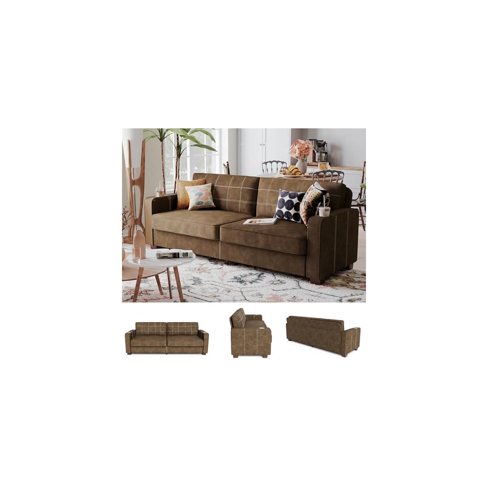 80 Inch Brown Faux Leather Sofa Couch