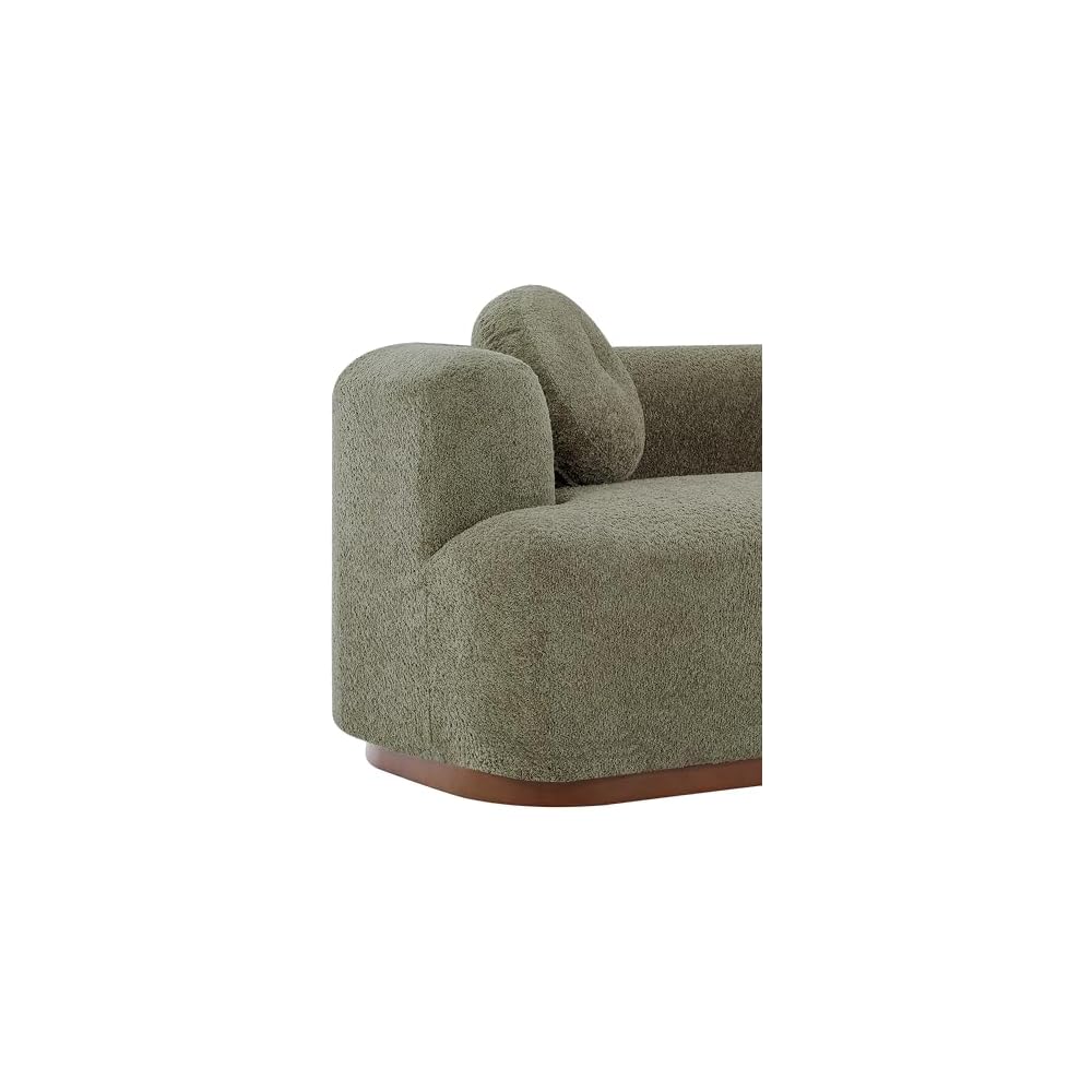 3 Seater Upholstered Sofa, Compression Couch with Solid Rubber Wood Base, Deep Seat Sofa with Accent Pillows, Modern Fabric Couch for Living Room or Apartment, Olive Green
