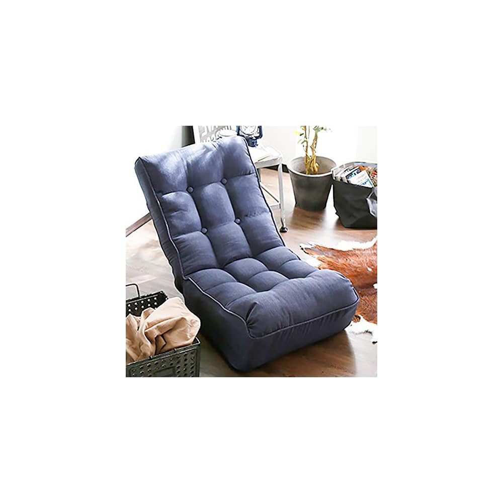 Single sofa reclining chair Japanese chair lazy sofa tatami balcony reclining chair leisure sofa adjustable Floor Couch Sofa 4-segment Adjustable Back for living room, bedroom, dormitory (Navy)