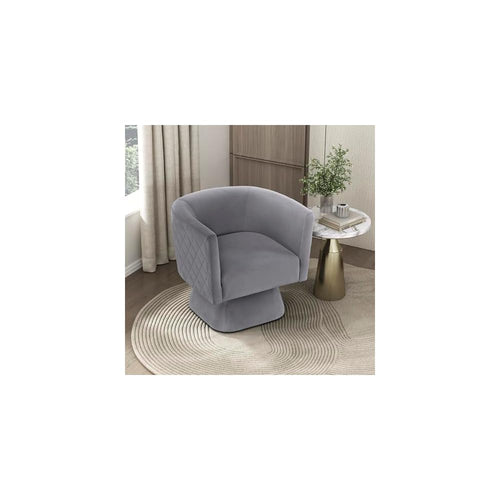 360 Degree Swivel Accent Chair, Modern Comfy Velvet Barrel Chair, Diamond Stitched Details, Plush Foam Cushions, Metal Swivel Base, for Living Room/Bedroom/Apartment/Office, Gray