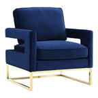 The Avery Collection Modern Style Living Room Den Leather Upholstered Armchair with Gold Legs, Navy