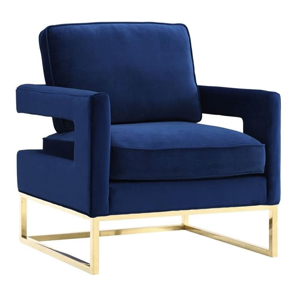 The Avery Collection Modern Style Living Room Den Leather Upholstered Armchair with Gold Legs, Navy