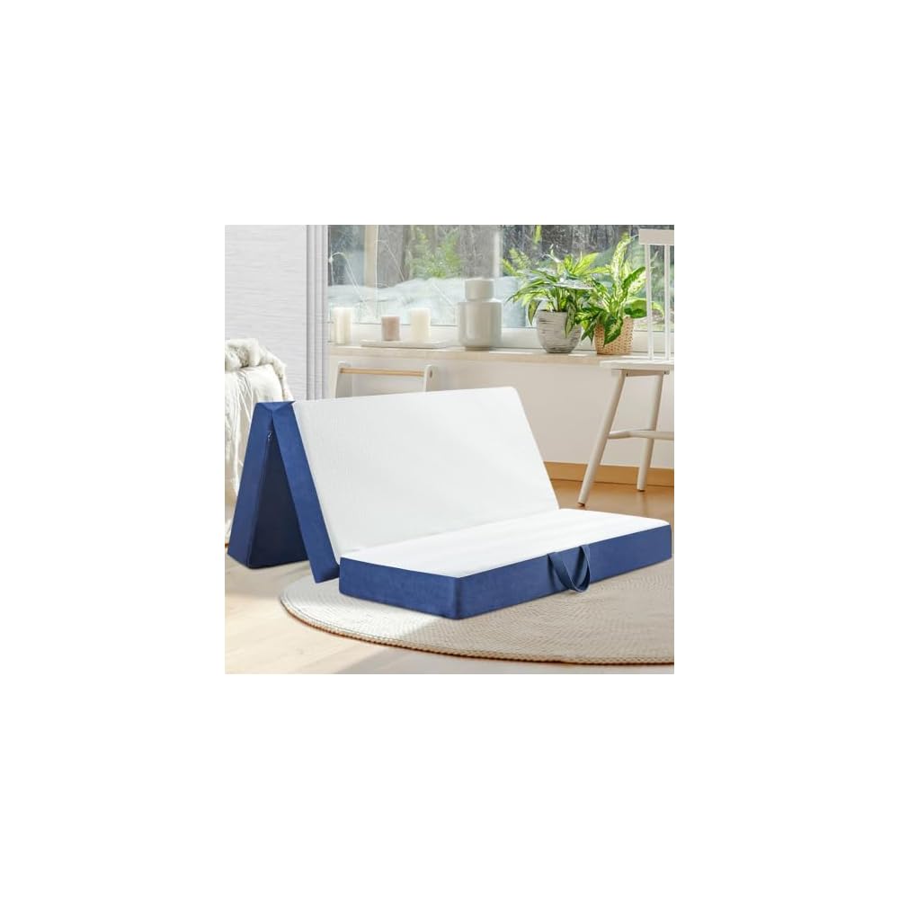 Foldable Mattress Queen Size, 6" Trifold Mattress Futon Murphy Bed,White