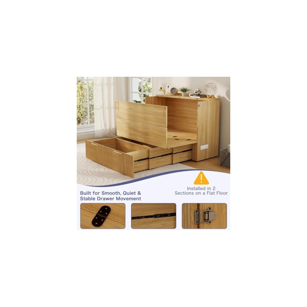 Full Size Murphy Bed Cabinet: Oak Foldable Murphy Bed