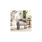 Accent Chair Grey Upholstered Teddy Velvet Single Sofa Modern Corner Round Padded Armrest Club Boucle Armchair for Living Room Bedroom Office Hotel Lounge Nursery Apartment Black Metal Stand