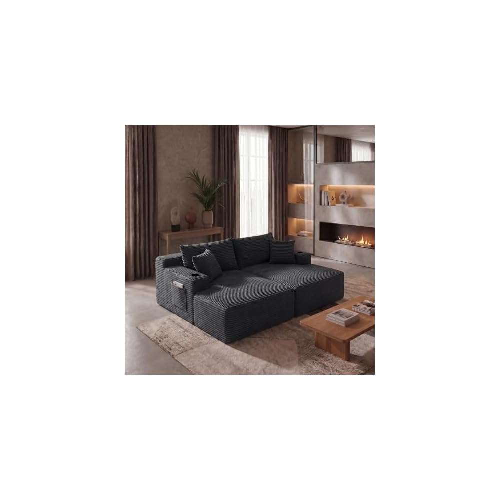 125" U Shape Sectional Couch, Boneless Couches for Living Room, Dark Grey