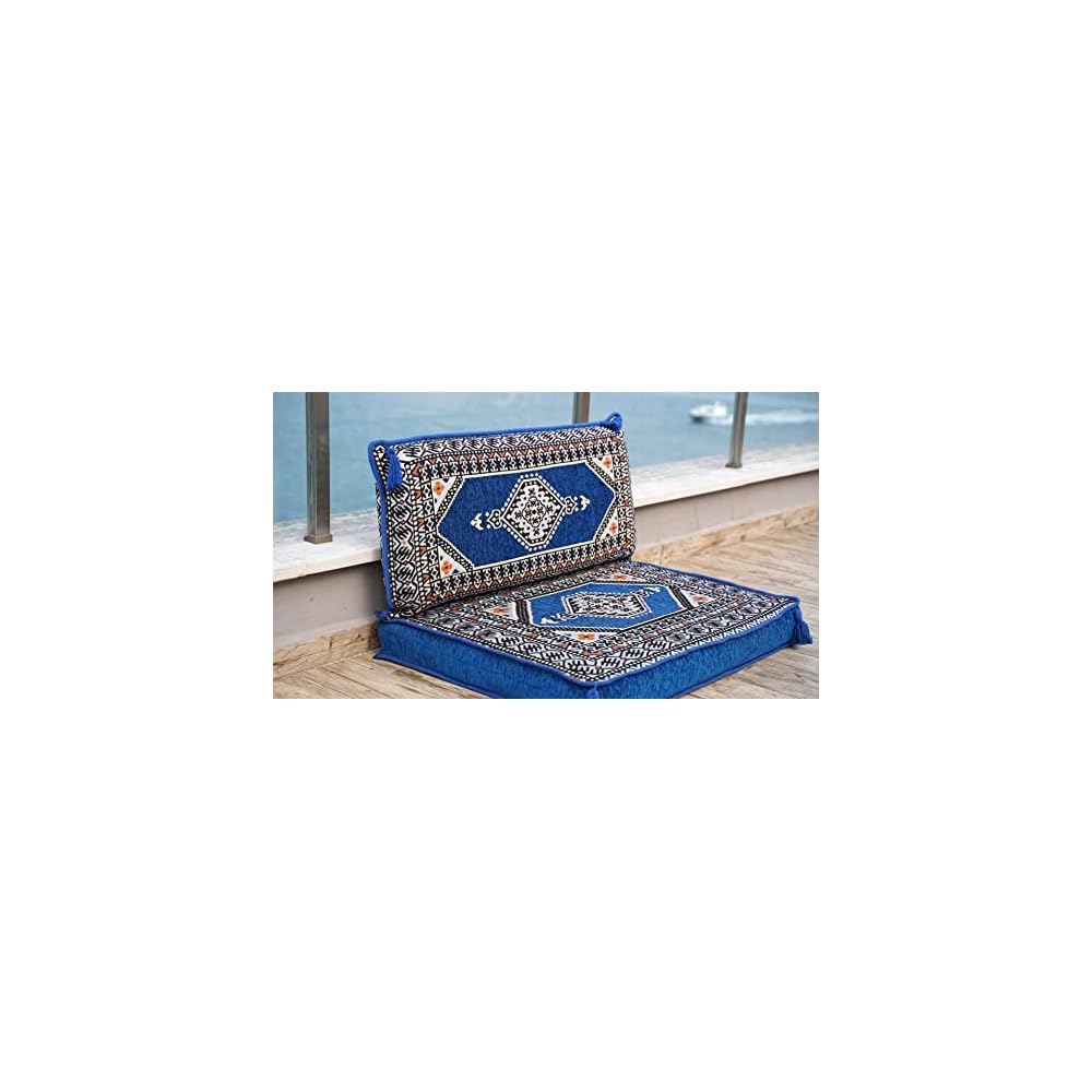 Single Turkish Floor Cushion – Traditional Arabic Jalsa Seating Set – Oriental Living Room Sofa with Backrest Pillows