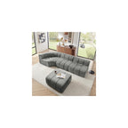 Modular Chenille Sectional Sofa with Curved L-Shape Design & Detachable Ottoman, Soft High-Density Fabric for Living Room, Apartment, Small Space, No Assembly Required, Dark Gray