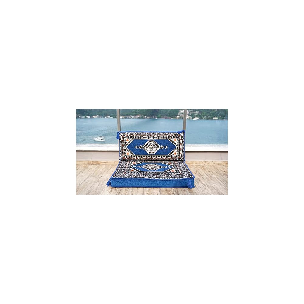 Single Turkish Floor Cushion – Traditional Arabic Jalsa Seating Set – Oriental Living Room Sofa with Backrest Pillows