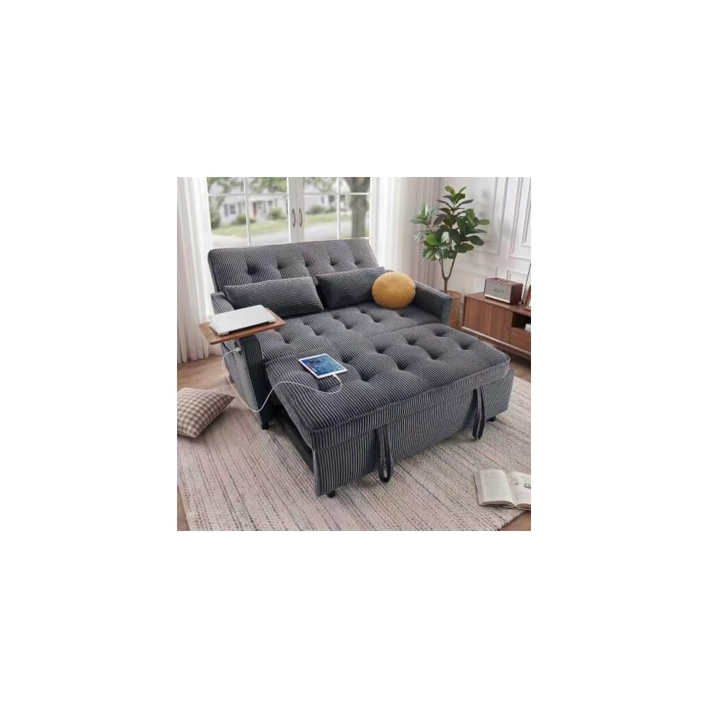 55'' Sleeper Sofa Bed, Convertible Pull Out Couch(Darkgrey)