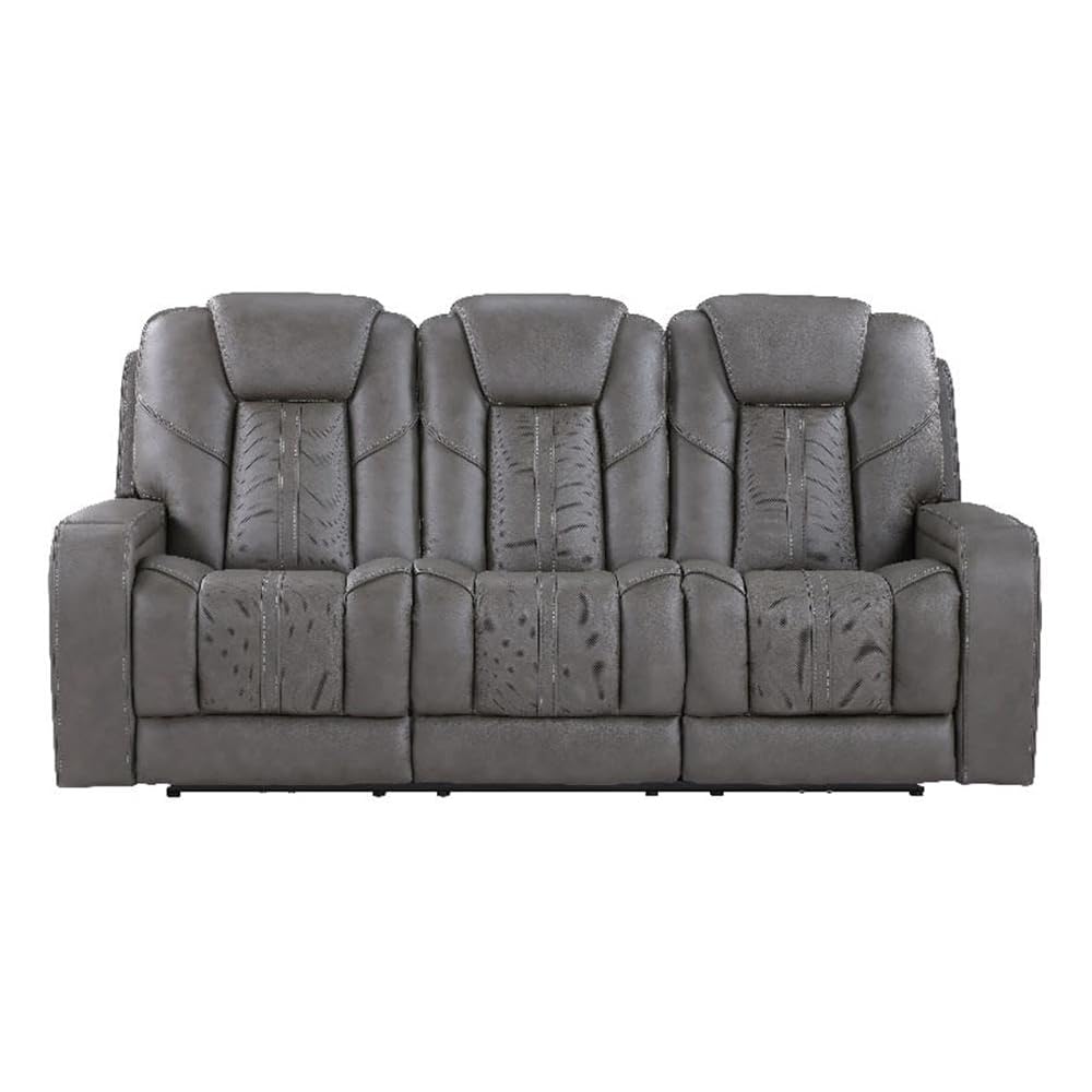 Daniel Triple Power Leather Theater Sofa in Gray
