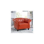 39" Chesterfield Tufted Sofa Chair, Midcentury Modern 1 Seater Couch with Deep Seat Cushions, Accent Strip, Rolled Arms & Solid Wood Legs, PU Leather Accent Sofa for Living Room, Orange