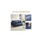 83” Blue Faux Leather Couch, 3 Seater Sofa Couches