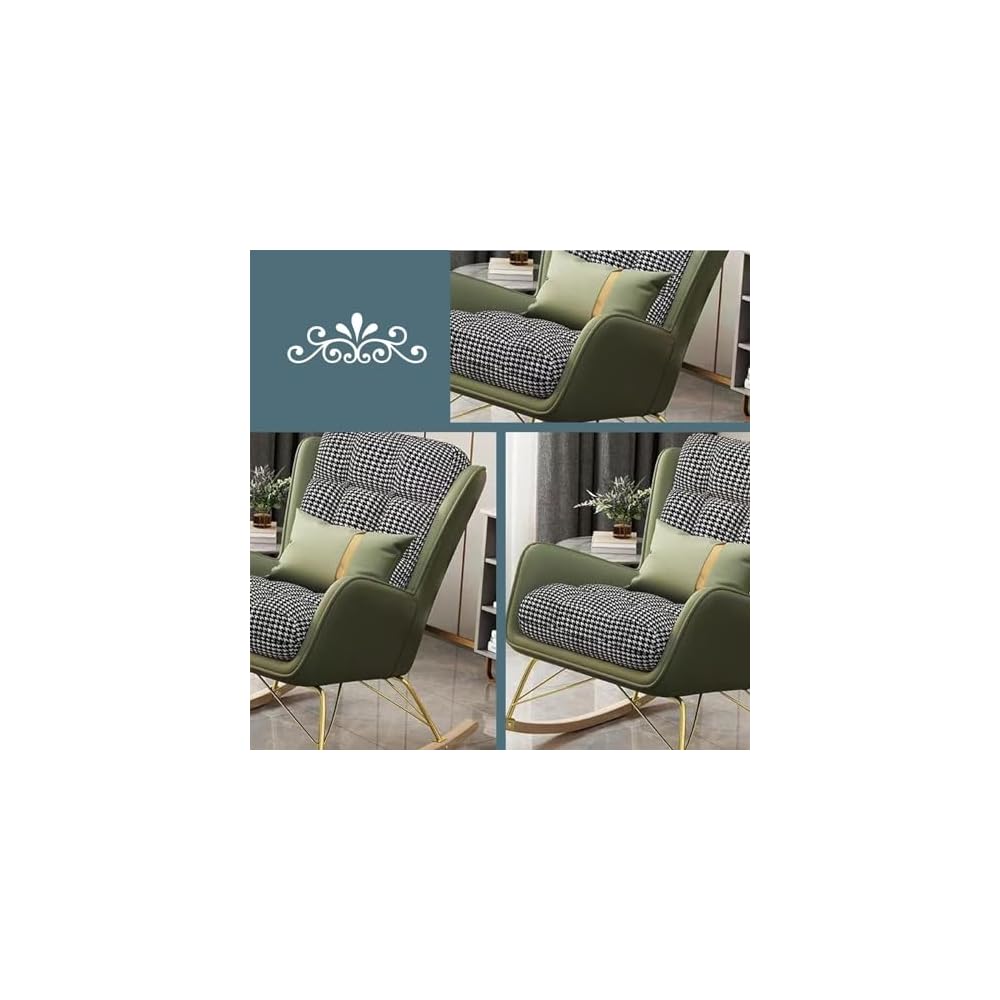 Modern Upholstered Rocking Chair with High Backrest & Armrests - Stylish Glider Chair for Living Room & Bedroom, Comfortable Green Rocking Armchair