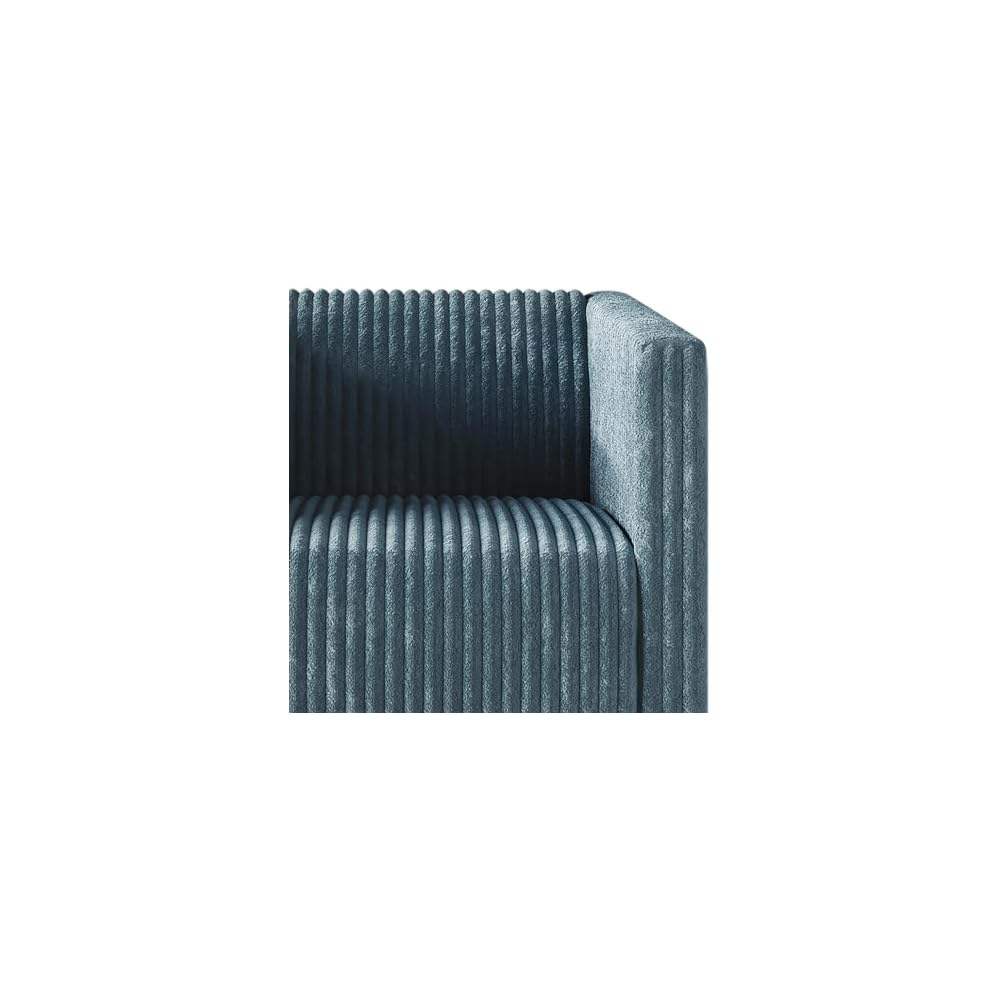 Modern Velvet Armchair with Vertical Channel Back, Padded Arms and Metal Legs, Light Blue