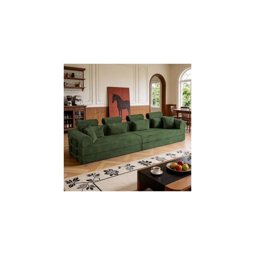 106" L-Shaped Boneless Cloud Sofa with Headrest Pillows and Toss Pillows, Modern Free Combination Modular Foam Sofa Foldable Floor Cloud Couches,No Assembly Required