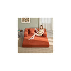 Sofa Bed, 62'' Folding Floor Couch, Compressed Convertable Sleeper Sofa, Memory Foam Couch with Pillow Back Support Armrest, 4-in-1 Futon Sofa Bed for Living Room, Tangerine