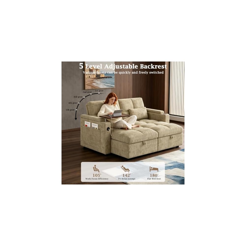 66.33'' Sleeper Sofa Bed Full Size, 3in1 Convertible Couch for RVs, Taupe