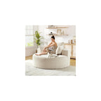 Modern Round Accent Sofa Chair for Living Room, Upholstered Corduroy Barrel Lounge Arm Chair with Large seat&Throw Pillows for Bedroom, Office, Apartment, Beige