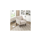 Living Room Accent Chair, Textured Fabric Upholstered Arm Chair with Button Tufted Back, Sloped Arms and Wooden Legs, Dark Gray