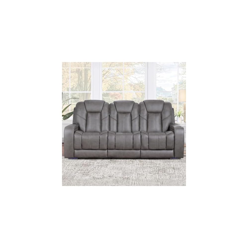 Daniel Triple Power Leather Theater Sofa in Gray