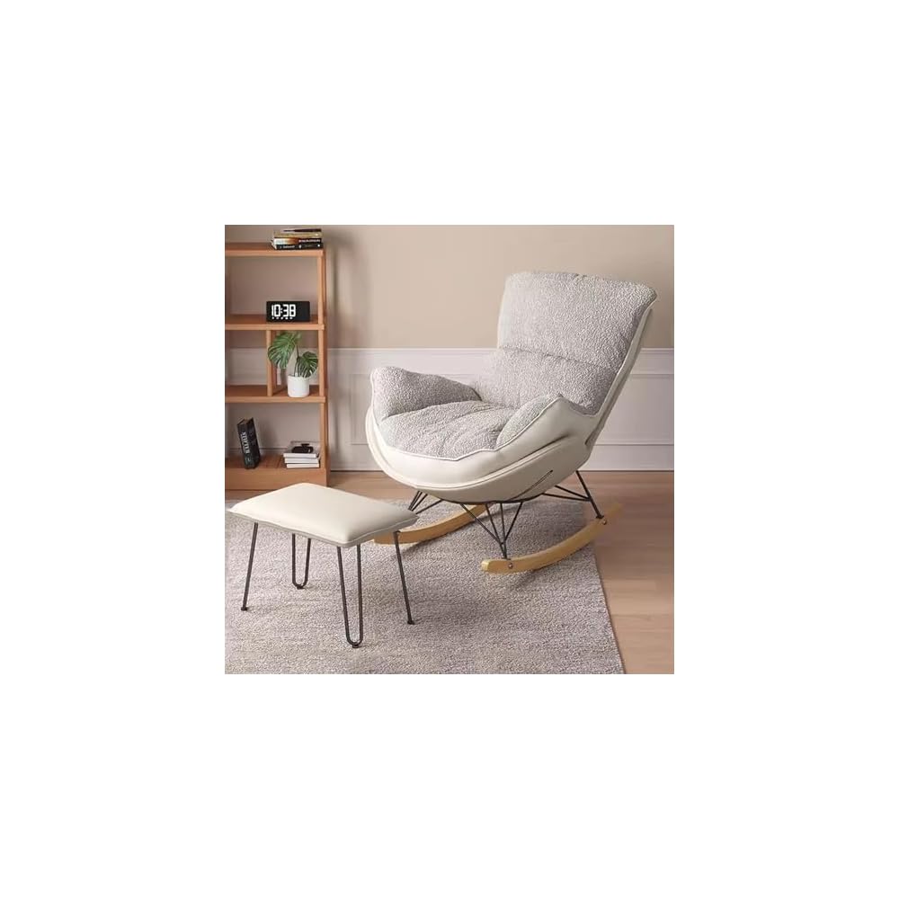Rocker Glider Chair Rocking Chair with Ottoman Accent Upholstered Chair Modern Living Room Chair Balcony Leisure Chair Adult Sofa Chair with Thick Cushion (Color : Orange+Beige)
