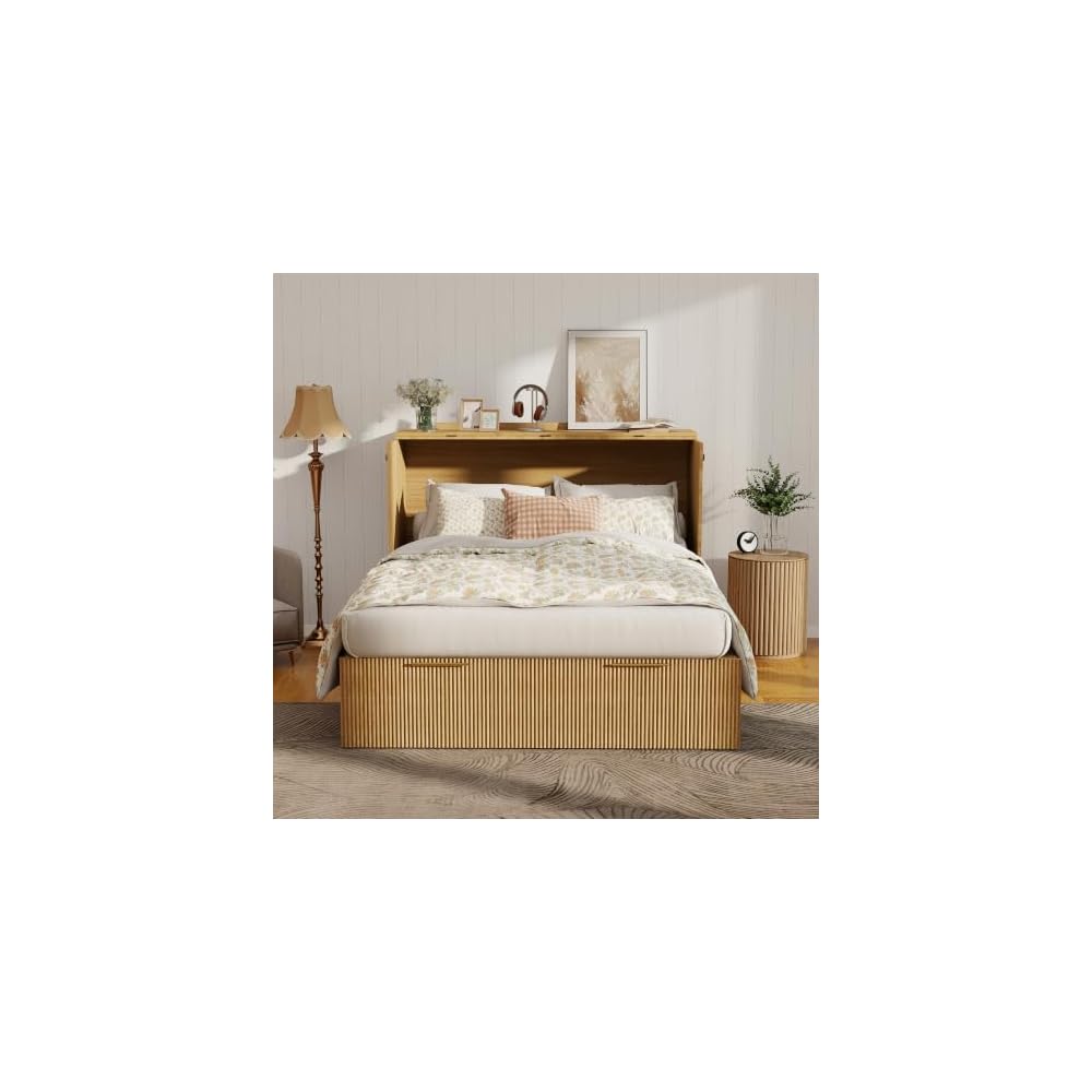 Full Size Murphy Bed Cabinet: Oak Foldable Murphy Bed