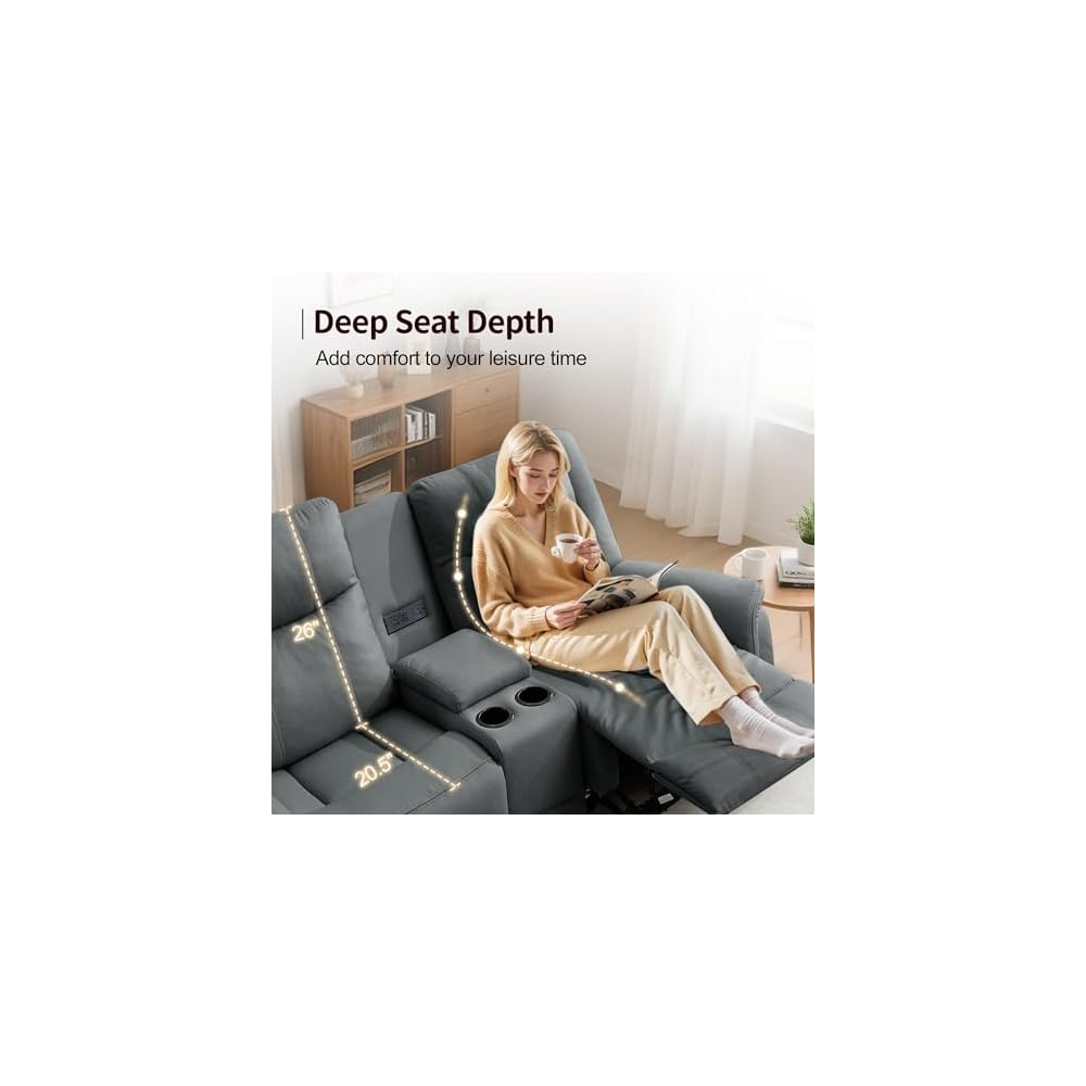 Loveseat Recliner Sofa, Reclining Loveseat Couch, Reclining Couch with Console, USB Port, US Outlets, and Cup Holders, 2-Seater Sofa for Living Room