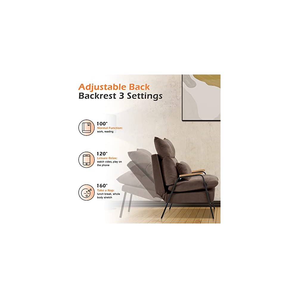 Accent Recliner Chair with Ottoman, Modern Fabric Armchair, Upholstered Sofa Bed for Living Room Bedroom, Small Space 4055 (Black Frame, Brown)