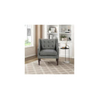 Living Room Accent Chair, Textured Fabric Upholstered Arm Chair with Button Tufted Back, Sloped Arms and Wooden Legs, Dark Gray