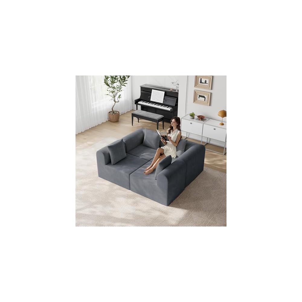 121'' Modular Sectional Couches for Living Room with Deep Seat, L-Shape Cloud Sofa Couch, High Density Memory Foam, Boneless Upholstered Couches, Easy Assembly (Dark Gray, 4 Seats)
