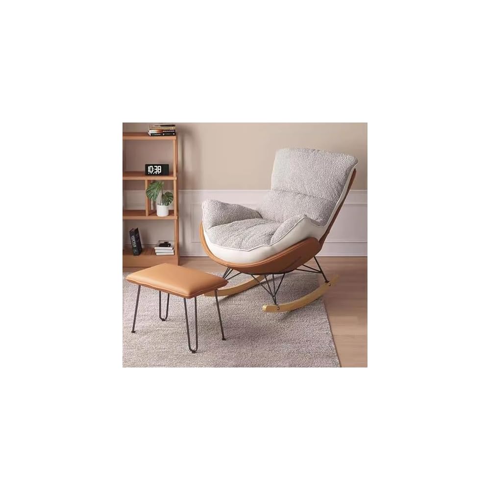 Rocker Glider Chair Rocking Chair with Ottoman Accent Upholstered Chair Modern Living Room Chair Balcony Leisure Chair Adult Sofa Chair with Thick Cushion (Color : Orange+Beige)