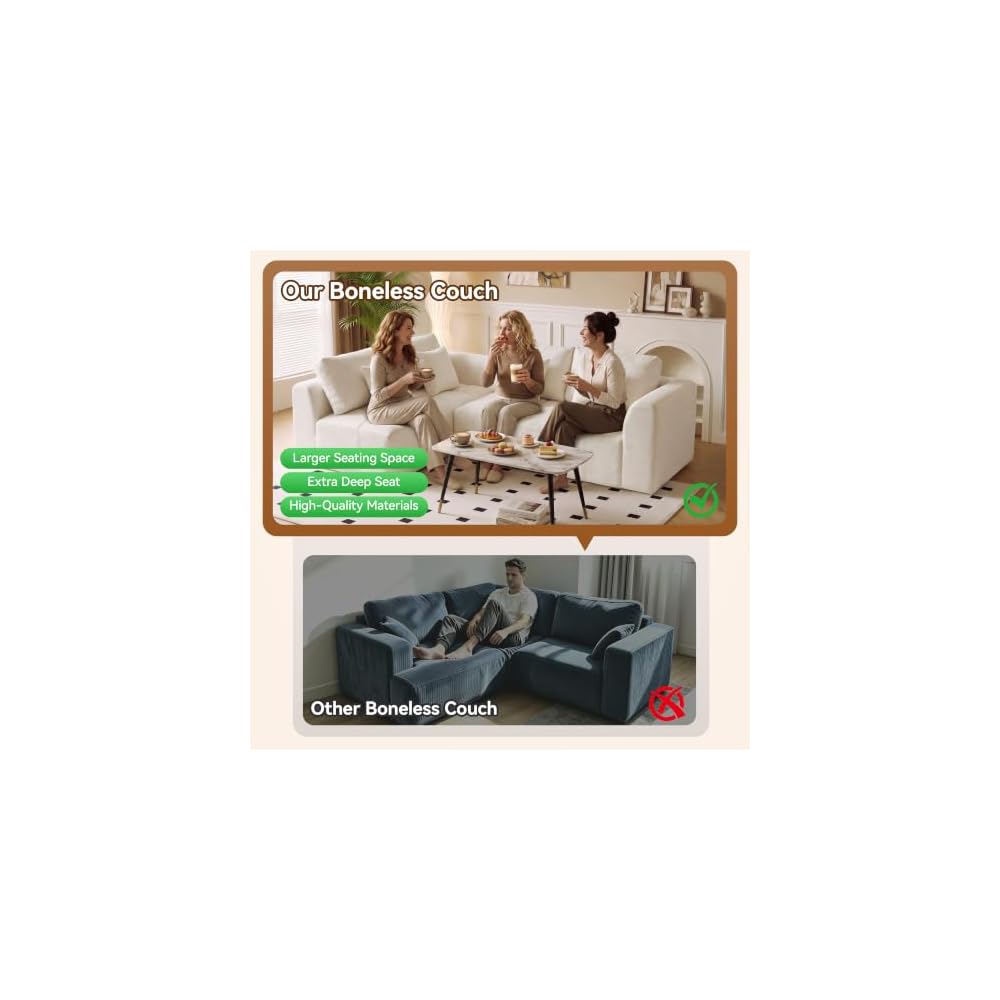 170''Modular Sectional Couches for Living Room, Cloud Boneless Compressed Sectional Sofa, Oversized L Shaped 7 Seater Upholstered Memory Foam Sofa, No Assembly, Chenille Beige