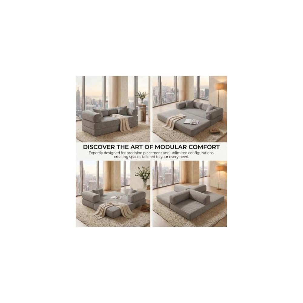 79" Convertible Sofa Bed, 4-in-1 Corduroy Boneless Futon Couch, Folding Sleeper Sofa, No Assembly Floor Couch for Living Room, Bedroom, Apartment, Grey