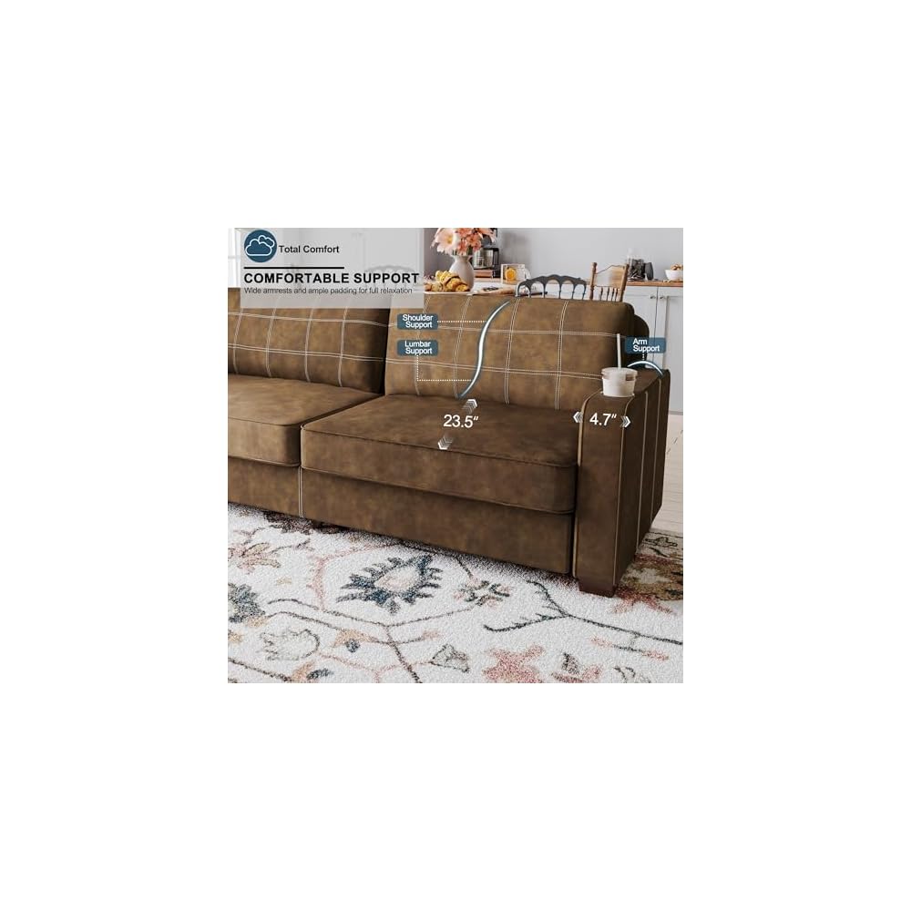 80 Inch Brown Faux Leather Sofa Couch