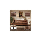 Chesterfield 3 Piece Living Room Set, 2 Tufted Accent Chairs& 3 Seat Leather Couch, Faux Leather Couch with Upholstered, Mid-Century Modern Couch Furniture for Living Room, Office, Brown