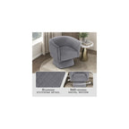 360 Degree Swivel Accent Chair, Modern Comfy Velvet Barrel Chair, Diamond Stitched Details, Plush Foam Cushions, Metal Swivel Base, for Living Room/Bedroom/Apartment/Office, Gray