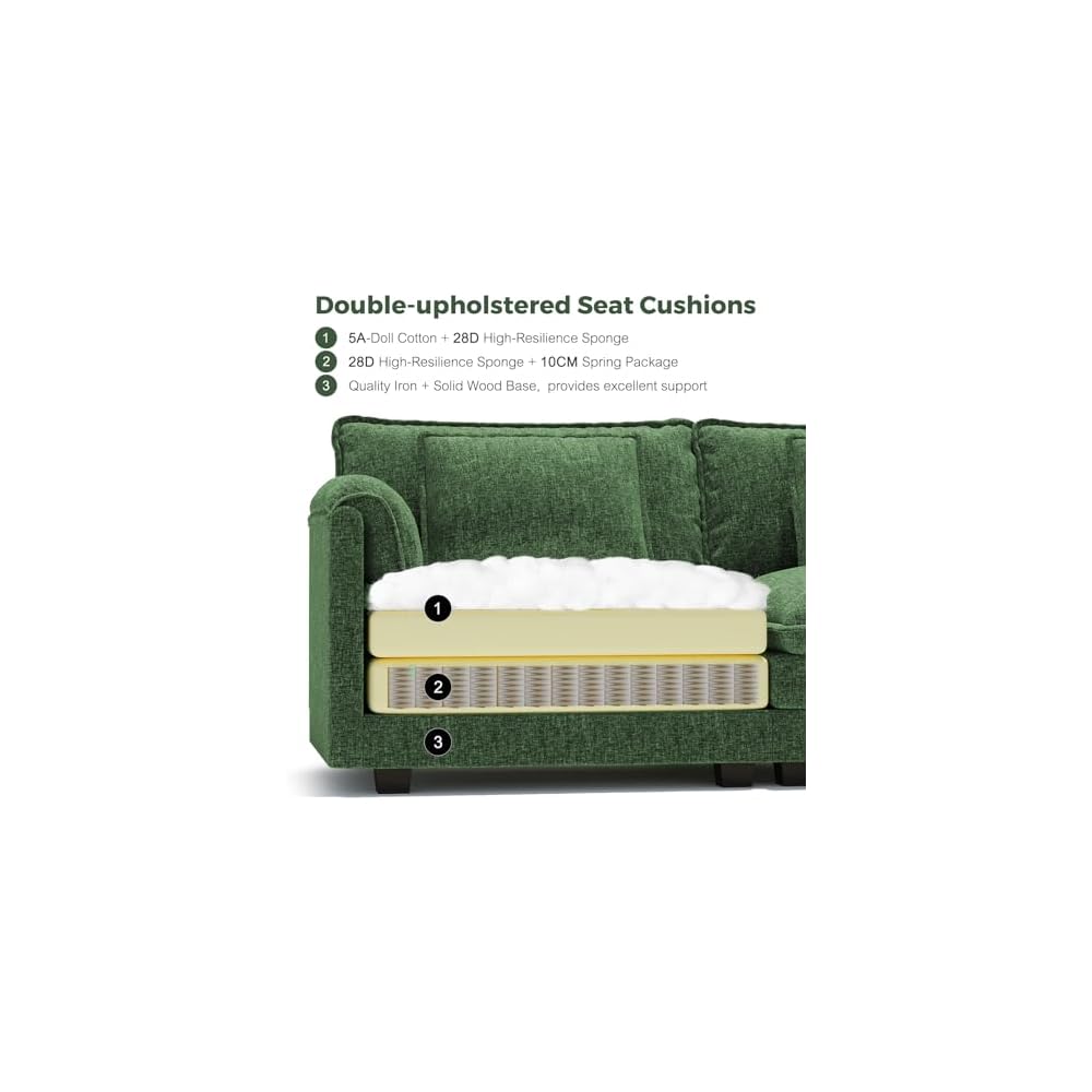 113" Oversized Modular Sectional Sofa, L Shaped Comfy Cloud Couch Sectional with Removable Cover, Wide Deep Seat Modern Sofa, Couches for Living Room, Bedroom and Apartment, Chenille, Green