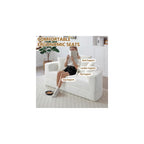 67" Convertible Sleeper Sofa Bed Upholstered Round, White Boneless Folding Sofa Bed Couch for Living Room Oversized Round Reading Chair for Bedroom Apartment