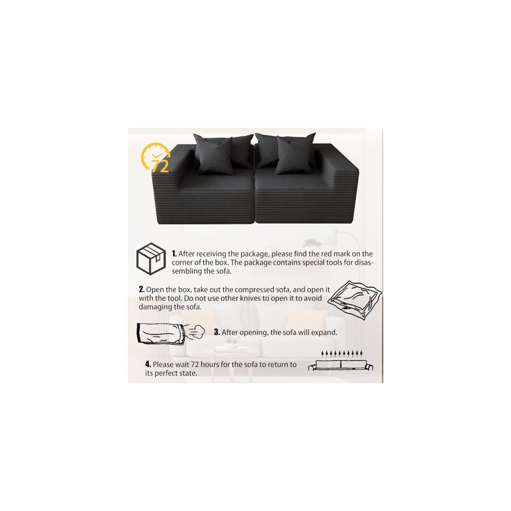 Oversized Cloud Couch Ottoman, Frameless Wide-Wale Corduroy Footrest for Living Room, High-Density All-Foam Large Rectangle Boneless Ottoman Coffee Table for Sectional Sofa (Charcoal, Ottoman)