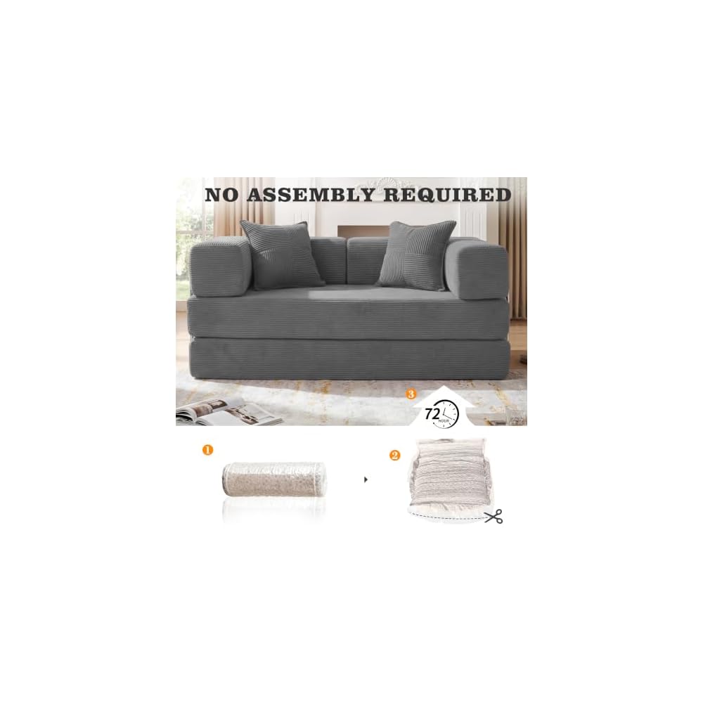 63" Convertible Futon Sofa Bed Boneless Couch for Living Room