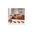Breathing Leather Recliner Sectional Sofa, 5-Seat Power Reclining Sectional Couch with Adjustable Headrest&Storage Console, L Shaped Leather Couch for Living Room (Light Brown)